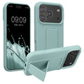 kwmobile Handyhülle kompatibel mit Apple iPhone 17 Pro - Hülle mit Fingerhalter und Standfunktion - Silikon Case Handy Cover in Mintgrün Mintgrün  