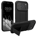 kwmobile Handyhülle kompatibel mit Apple iPhone 17 Pro - Hülle mit Fingerhalter und Standfunktion - Silikon Case Handy Cover in Schwarz Schwarz  