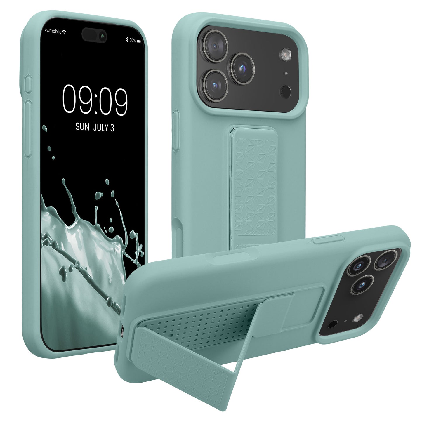 kwmobile Handyhülle kompatibel mit Apple iPhone 17 Pro Max - Hülle mit Fingerhalter und Standfunktion - Silikon Case Handy Cover in Mintgrün Mintgrün  