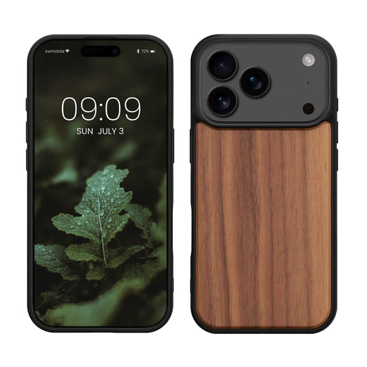 kwmobile Hülle kompatibel mit Apple iPhone 17 Pro Hülle - Holz Case - stoßfestes Handy Cover - TPU Handyhülle in Dunkelbraun Dunkelbraun  