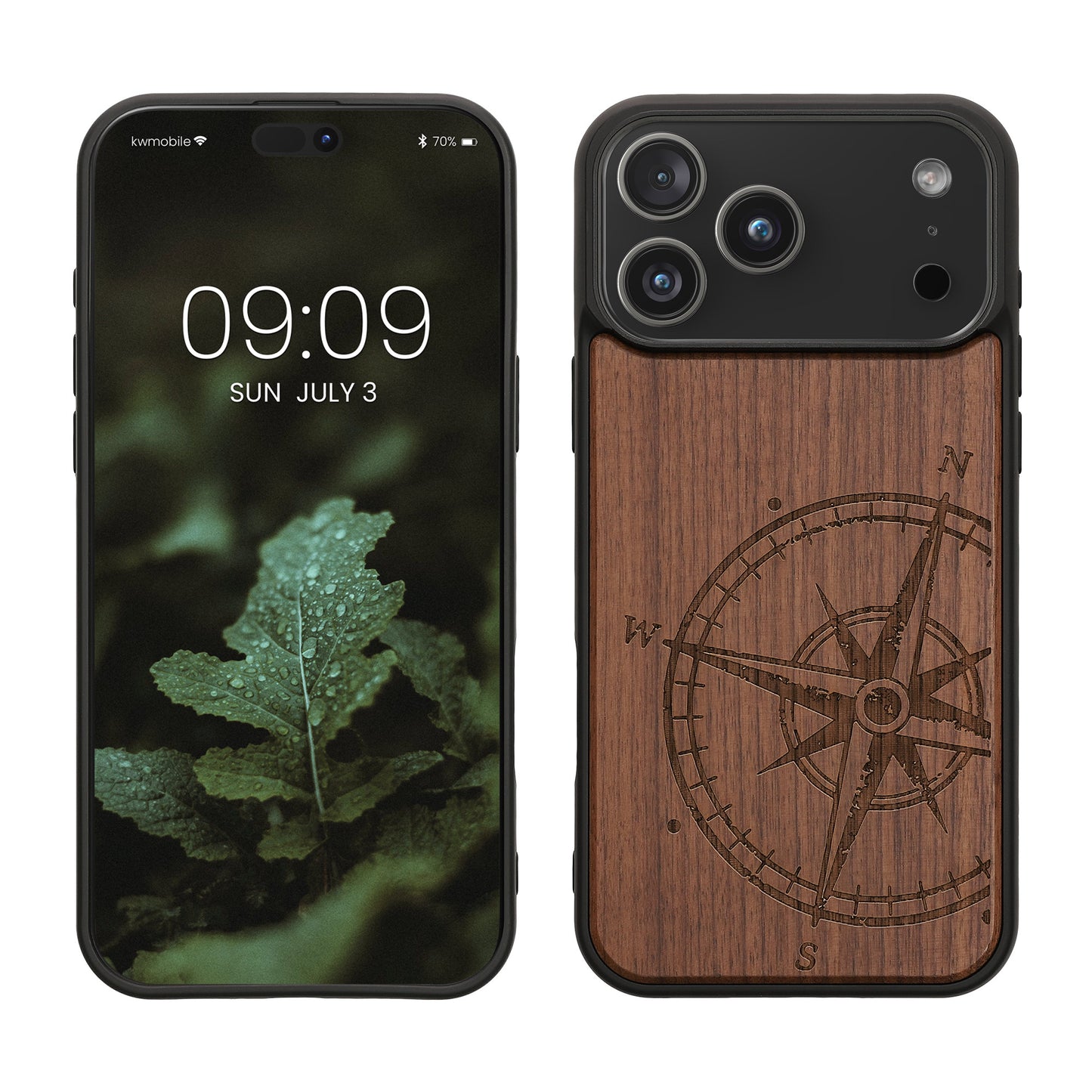 kwmobile Hülle kompatibel mit Apple iPhone 17 Pro Max Hülle - Holz Case - Handy Cover - TPU Handyhülle in Dunkelbraun Kompass Vintage Dunkelbraun  [dsg01]
