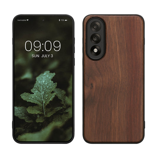 kwmobile Hülle kompatibel mit OnePlus Nord 5 Hülle - Holz Case - stoßfestes Handy Cover - TPU Handyhülle in Dunkelbraun Dunkelbraun  