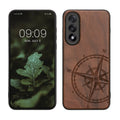 kwmobile Hülle kompatibel mit OnePlus Nord 5 Hülle - Holz Case - Handy Cover - TPU Handyhülle in Dunkelbraun Kompass Vintage Dunkelbraun  [dsg01]