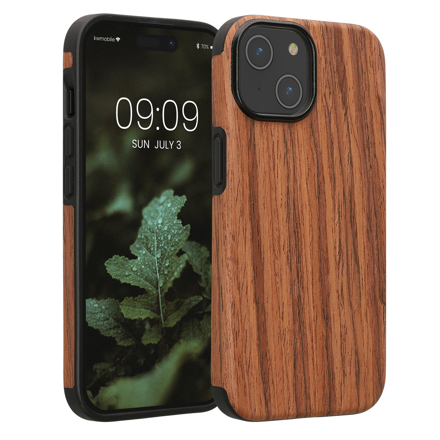 kwmobile Hülle kompatibel mit Apple iPhone 15 - Holz TPU Case Handy Schutzhülle - Backcover Cover Holz Maserung Braun Braun  [dsg01]