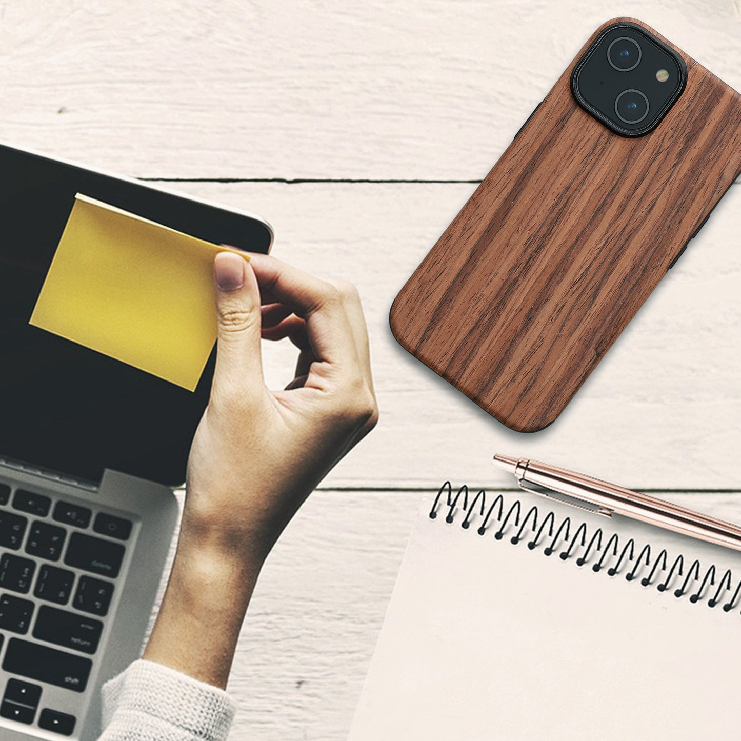 kwmobile Hülle kompatibel mit Apple iPhone 15 Backcover Cover Holz Maserung
