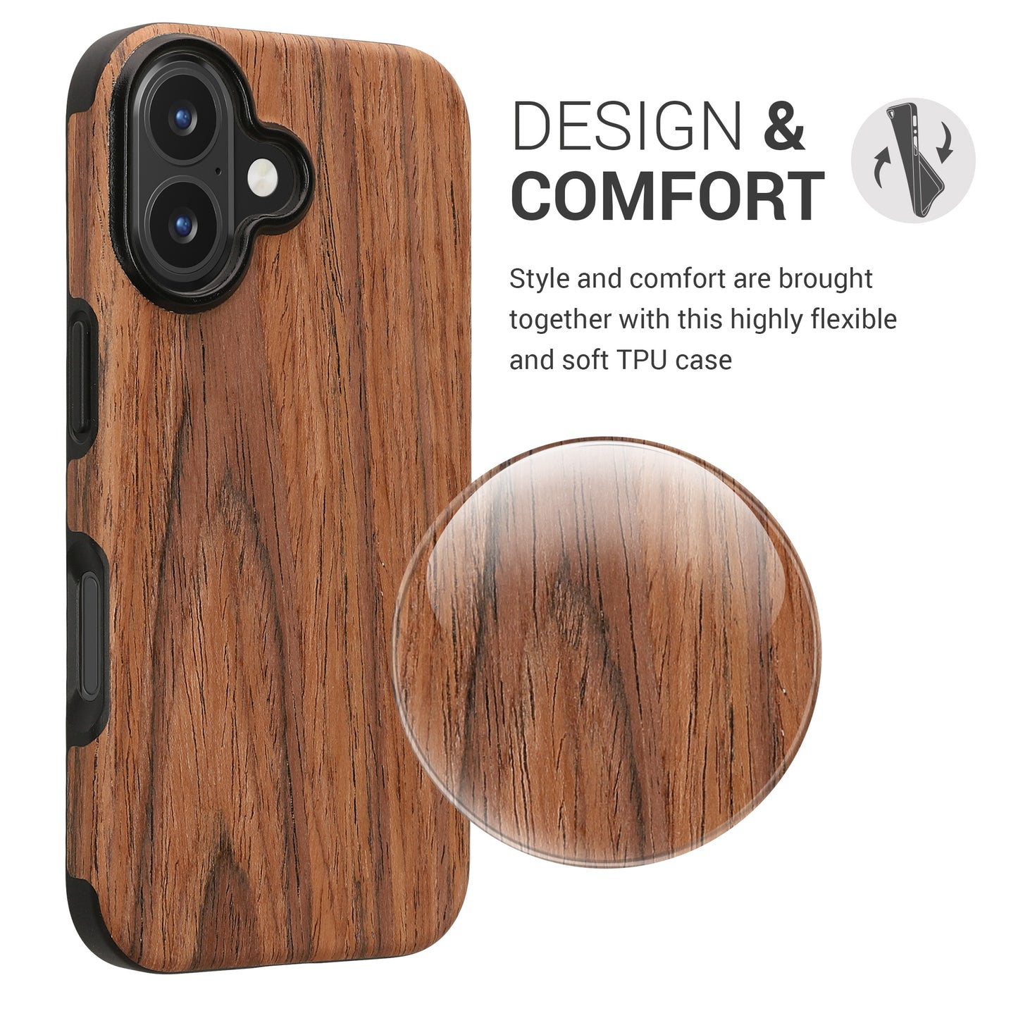 kwmobile Hülle kompatibel mit Apple iPhone 16 Backcover Cover Holz Maserung