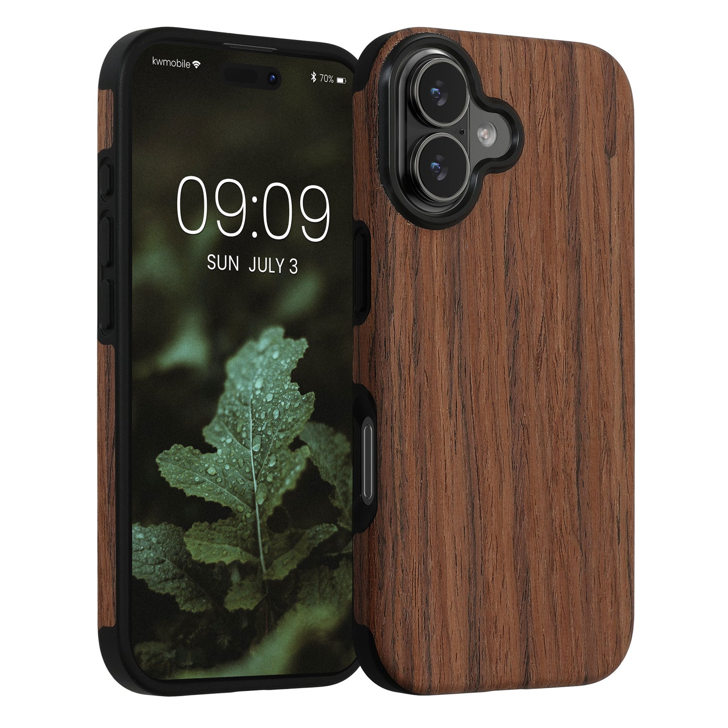 kwmobile Hülle kompatibel mit Apple iPhone 17 - Holz TPU Case Handy Schutzhülle - Backcover Cover Holz Maserung Braun Braun  [dsg01]
