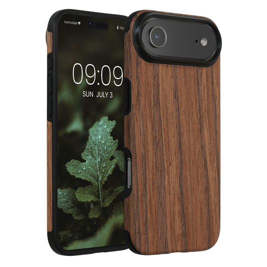 kwmobile Hülle kompatibel mit Apple iPhone Air - Holz TPU Case Handy Schutzhülle - Backcover Cover Holz Maserung Braun Braun  [dsg01]