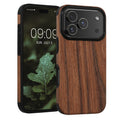 kwmobile Hülle kompatibel mit Apple iPhone 17 Pro - Holz TPU Case Handy Schutzhülle - Backcover Cover Holz Maserung Braun Braun  [dsg01]
