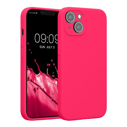 kwmobile Handyhülle kompatibel mit Apple iPhone 14 Hülle - gummierte Handy Case aus Silikon in Neon Pink Neon Pink  