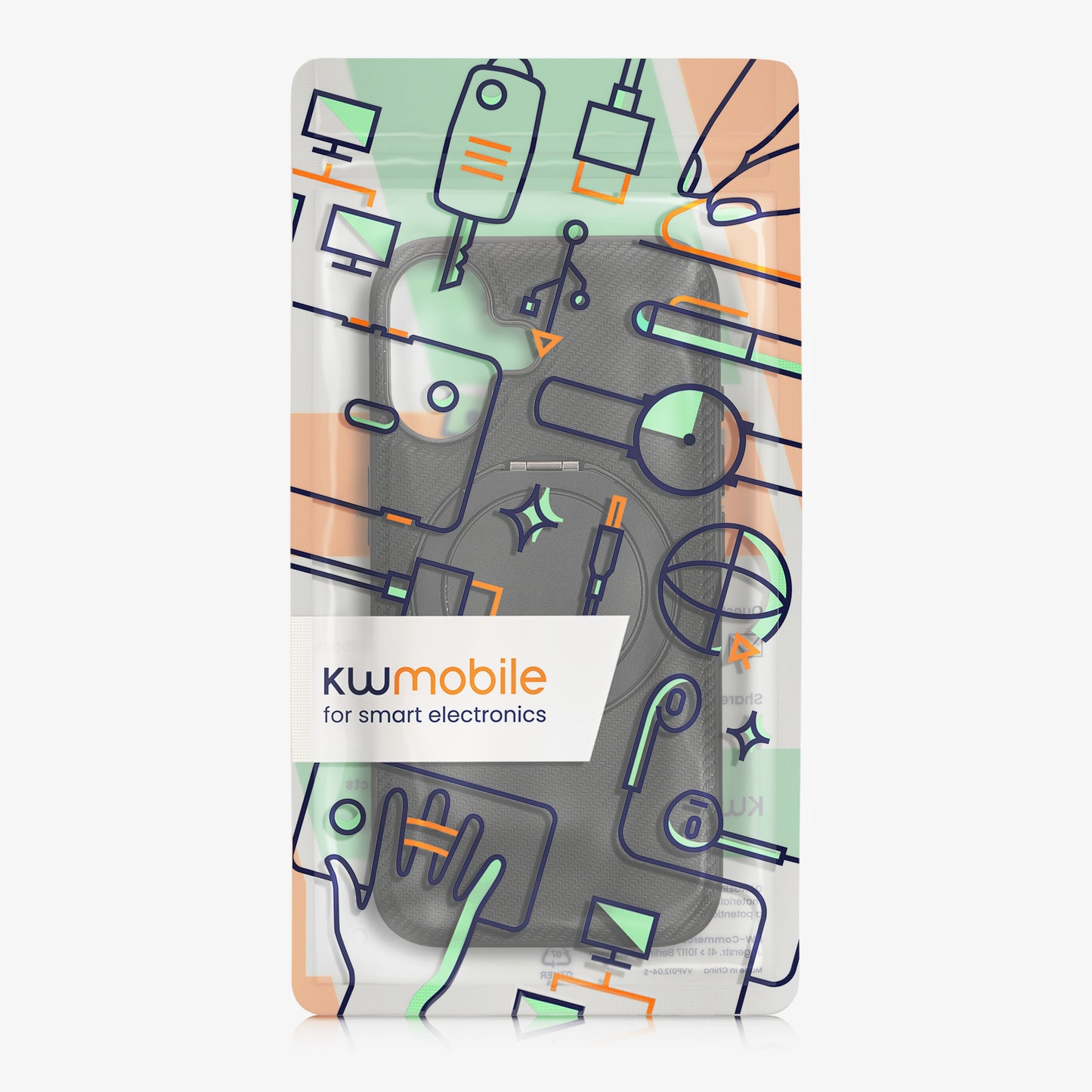 kwmobile Hülle für Apple iPhone 16 Handyhülle - Case kompatibel mit MagSafe - Cover mit Ringständer - Kunstleder Carbon Look