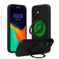 kwmobile Hülle für Apple iPhone 16 Handyhülle - Case kompatibel mit MagSafe - Cover mit Ringständer - Kunstleder Carbon Look