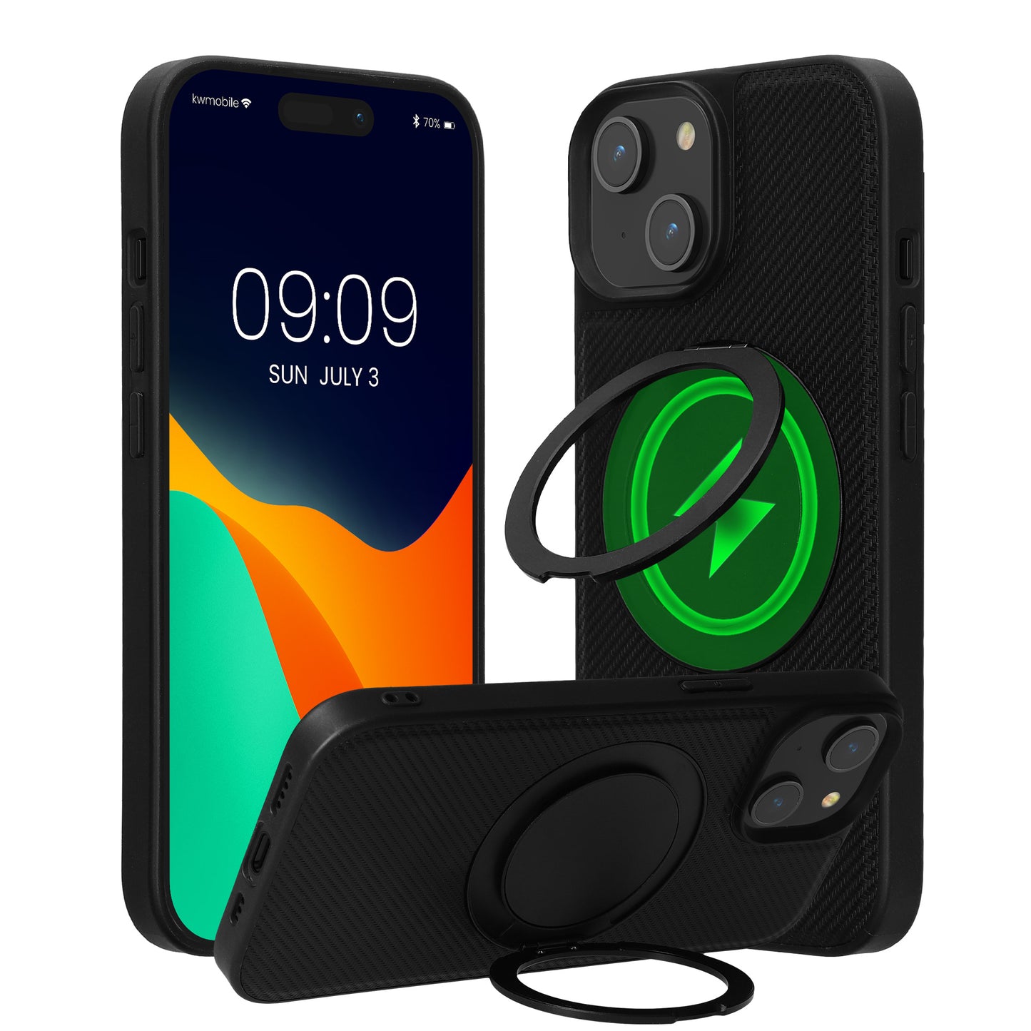 kwmobile Hülle für Apple iPhone 15 Handyhülle Case kompatibel mit MagSafe Cover mit Ringständer