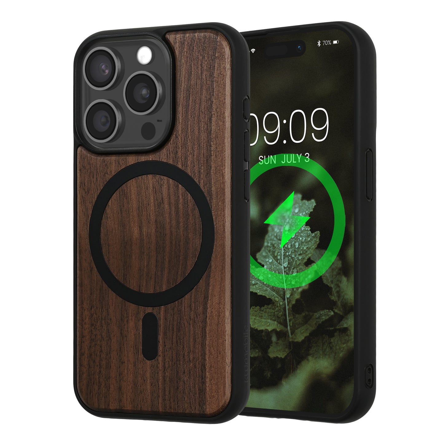 kwmobile Hülle für Apple iPhone 15 Pro Handyhülle - Cover aus Holz und TPU - Kompatibel mit MagSafe - Case in Dunkelbraun Schwarz Holz Dunkelbraun  