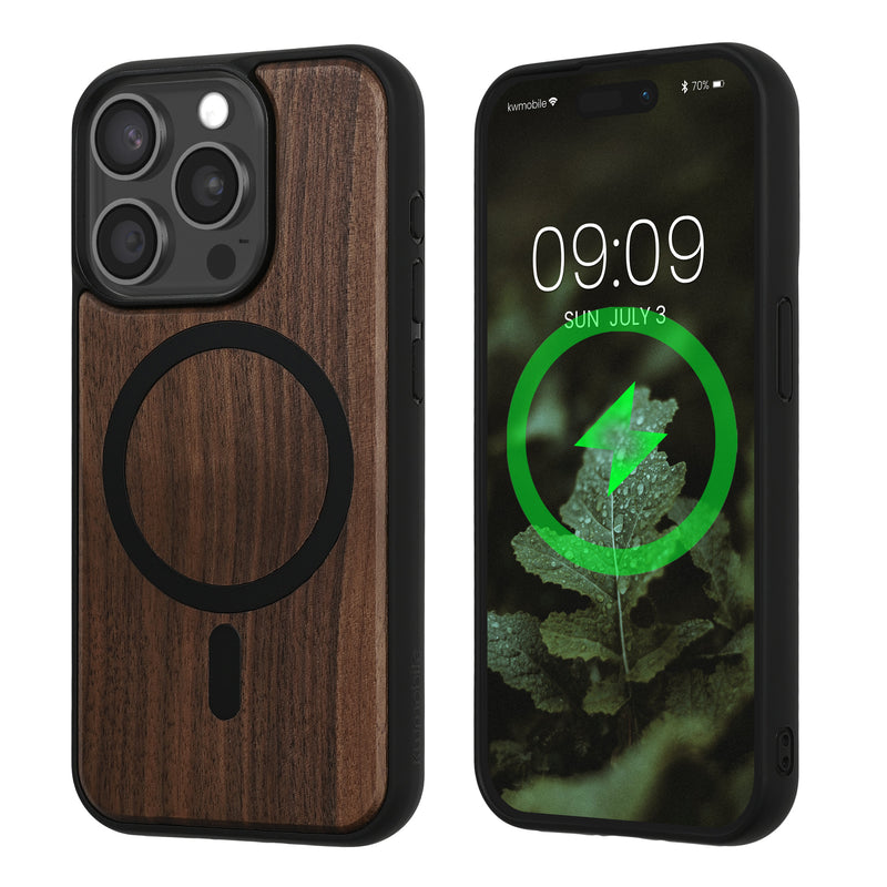 kwmobile Hülle für Apple iPhone 15 Pro Handyhülle - Cover aus und TPU - Kompatibel mit MagSafe - Case in Schwarz