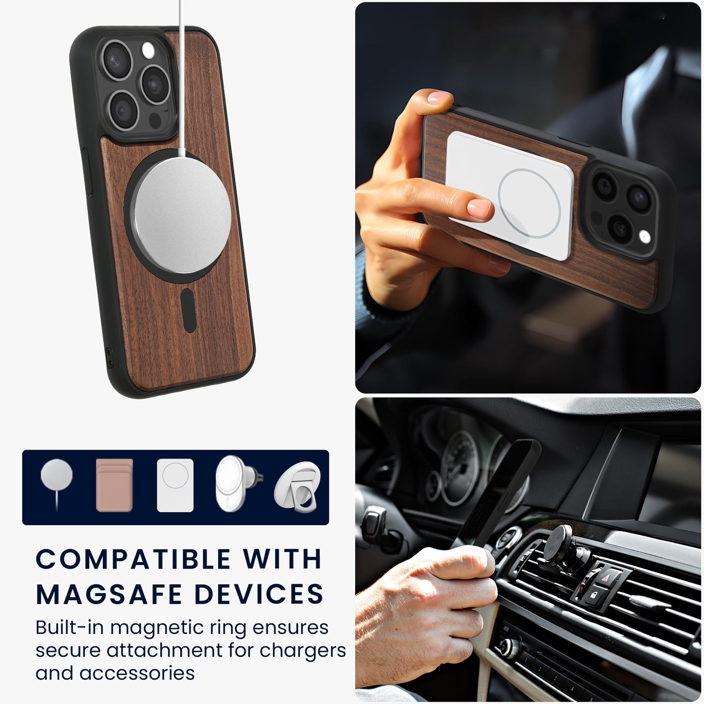kwmobile Hülle für Apple iPhone 15 Pro Handyhülle - Cover aus und TPU - Kompatibel mit MagSafe - Case in Schwarz