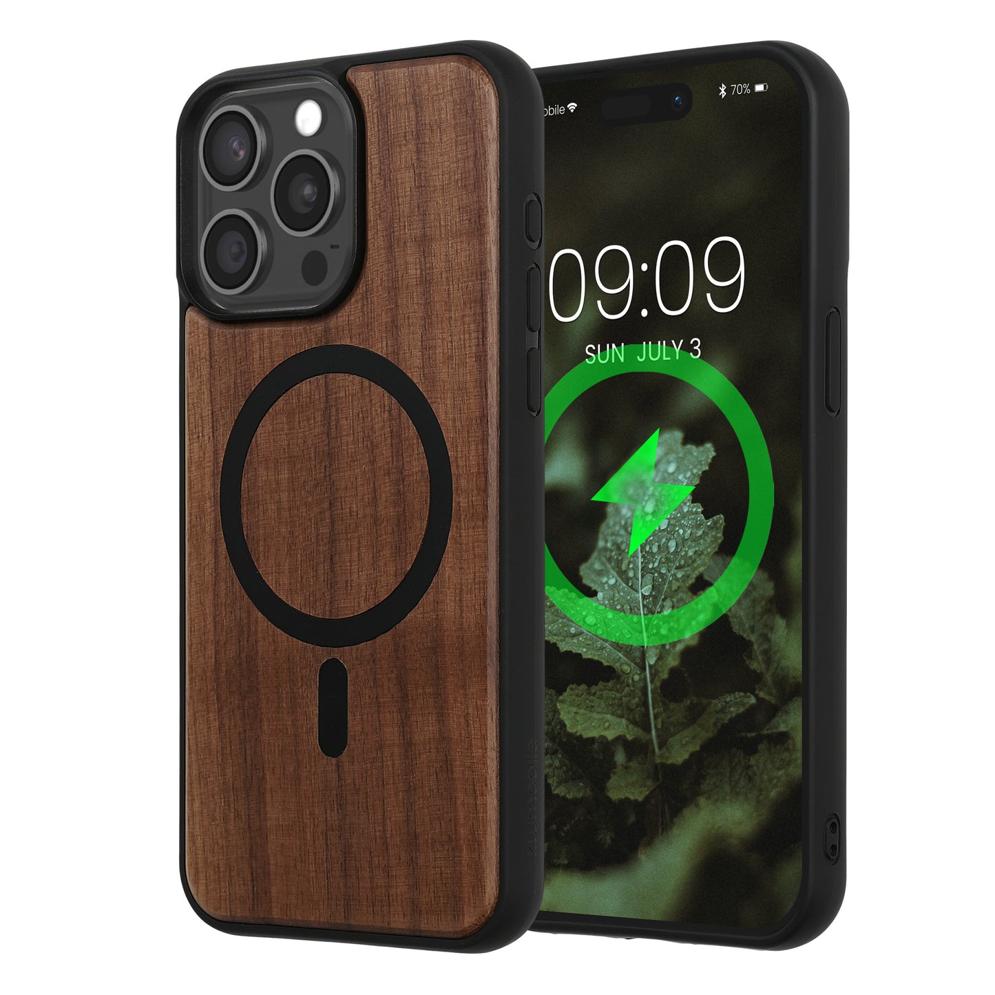 kwmobile Hülle für Apple iPhone 15 Pro Max Handyhülle - Cover aus Holz und TPU - Kompatibel mit MagSafe - Case in Dunkelbraun Schwarz Holz Dunkelbraun  