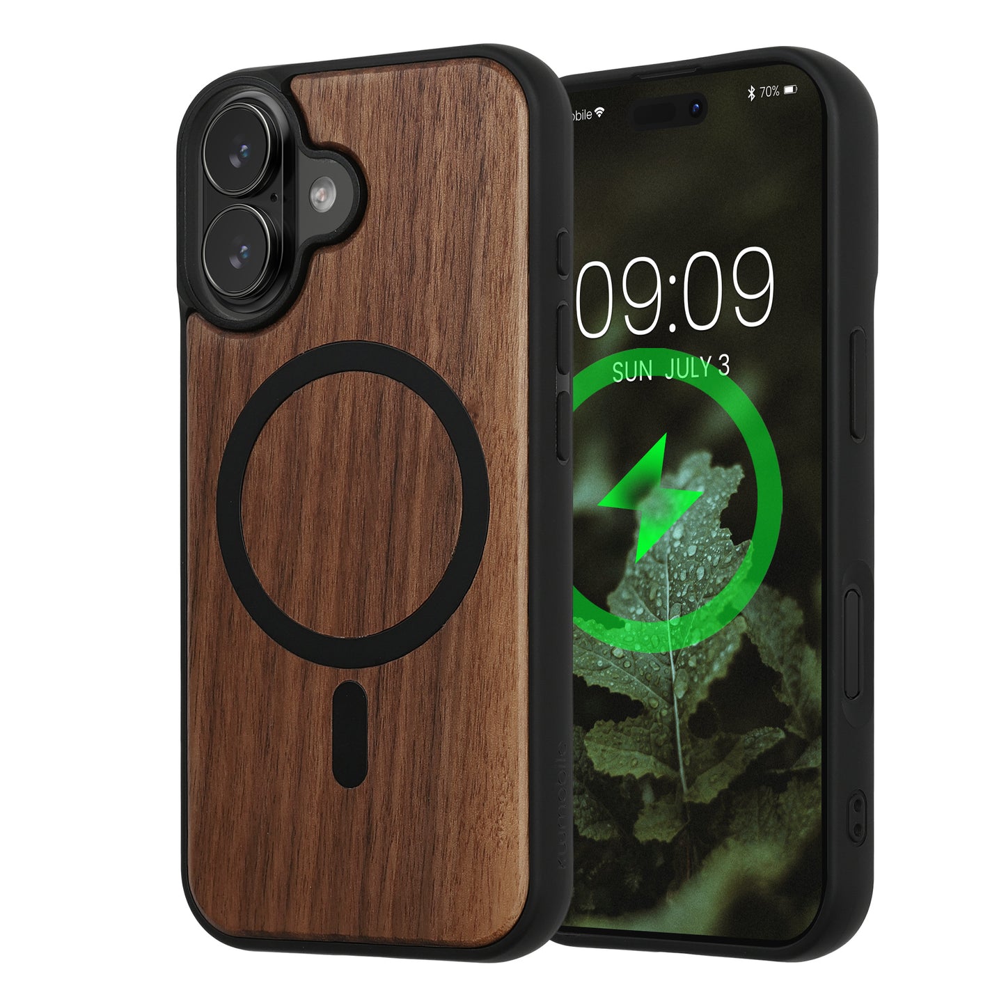 kwmobile Hülle für Apple iPhone 17 Handyhülle - Cover aus Holz und TPU - Kompatibel mit MagSafe - Case in Dunkelbraun Schwarz Holz Dunkelbraun  