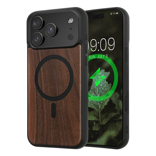 kwmobile Hülle für Apple iPhone 17 Pro Max Handyhülle - Cover aus Holz und TPU - Kompatibel mit MagSafe - Case in Dunkelbraun Schwarz Holz Dunkelbraun  