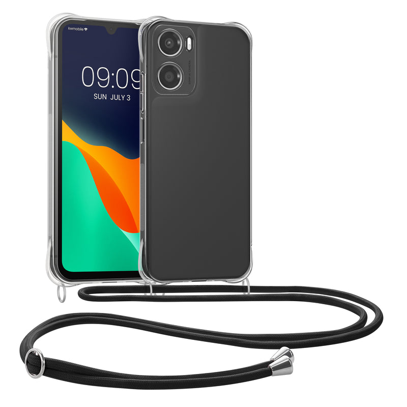 kwmobile Necklace Case kompatibel mit Motorola Moto G06 Hülle - Silikon Cover mit Handykette - Band Handyhülle Schwarz Transparent Schwarz  