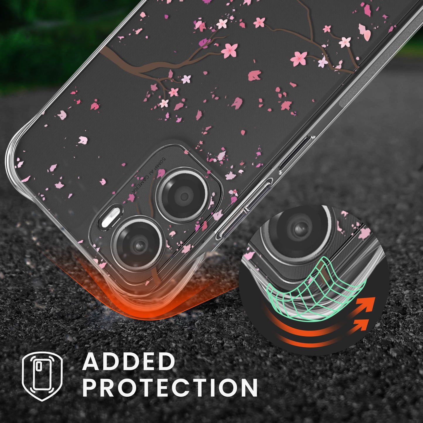 kwmobile Necklace Case kompatibel mit Motorola Moto G06 Hülle Silikon Cover mit Handykette Kirschblütenblätter