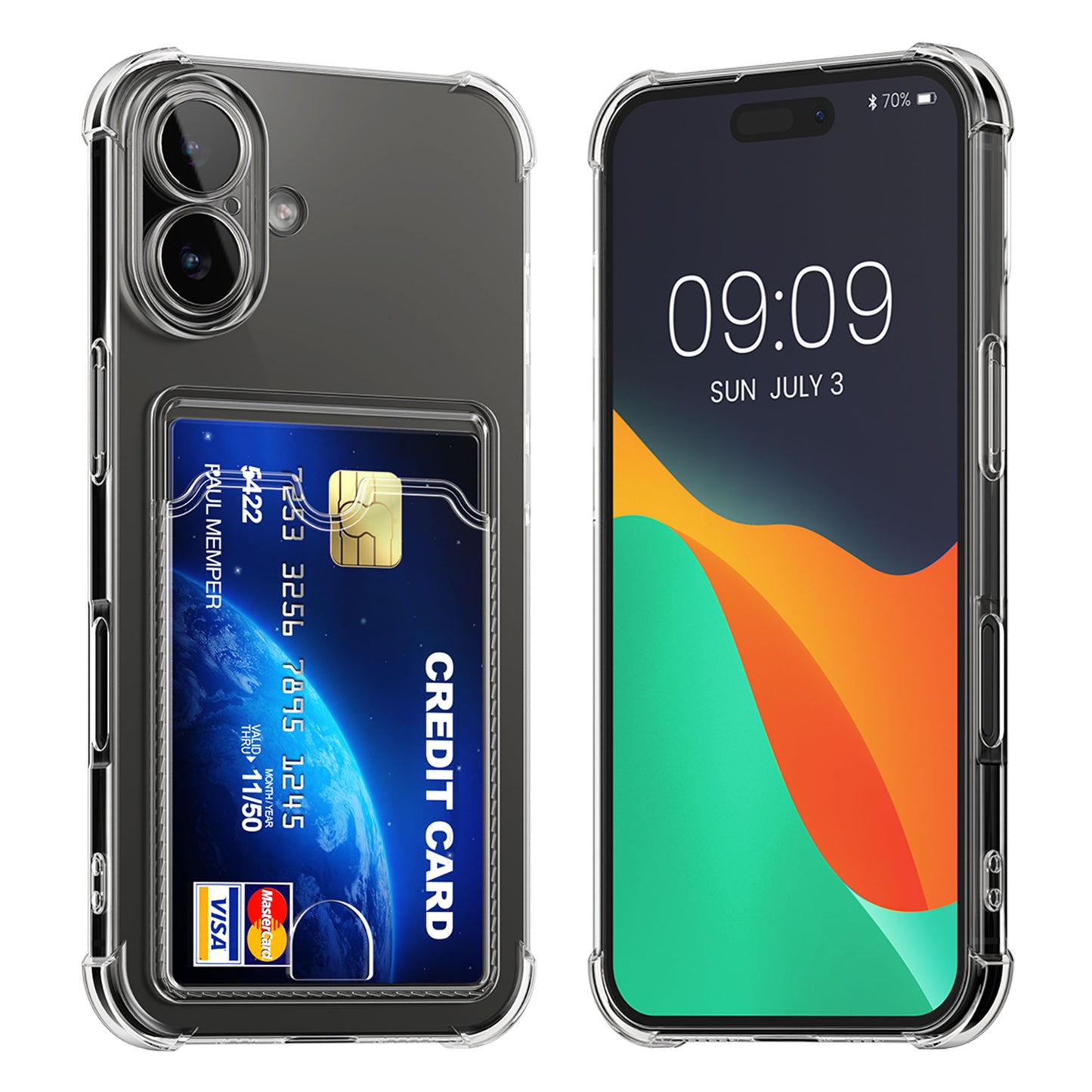 kwmobile Hülle mit Kartenfach kompatibel mit Apple iPhone 16 - Handyhülle iPhone 16 mit Kartenfach - Soft Case - Schutzhülle in Transparent Transparent  