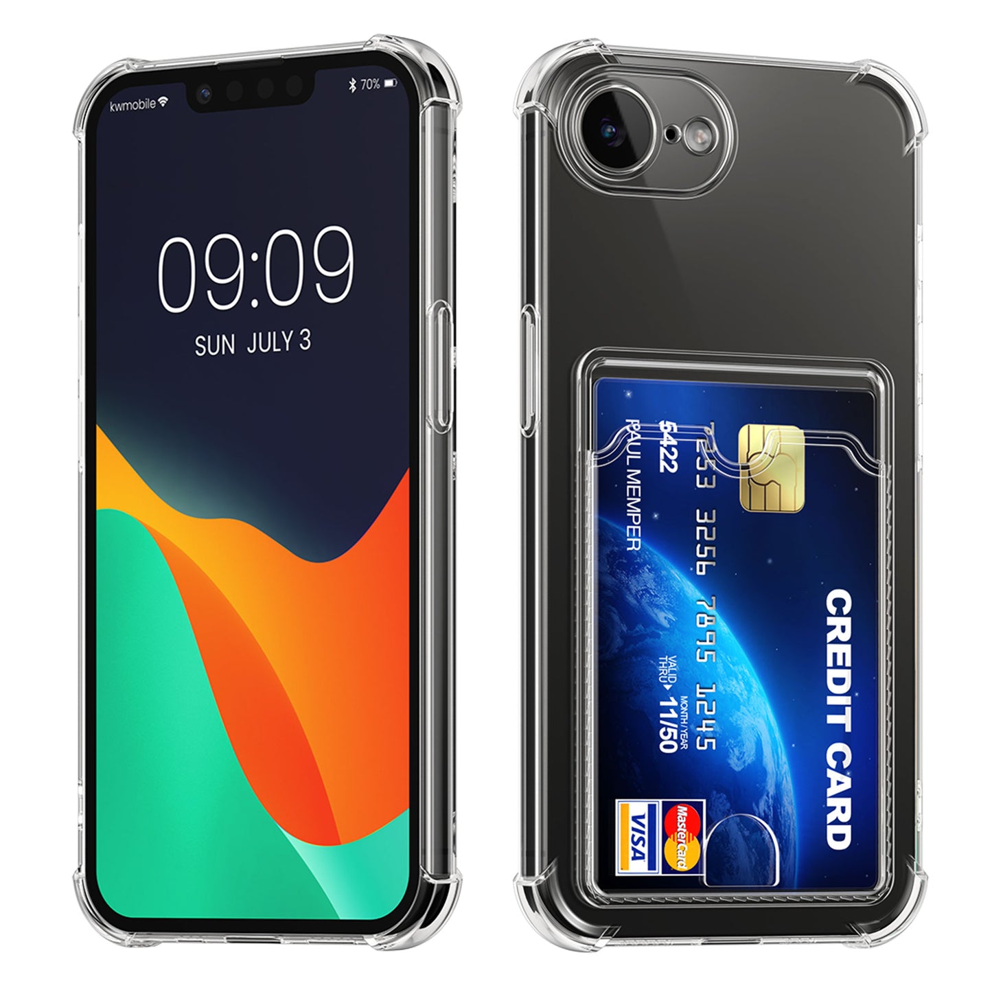 kwmobile Hülle mit Kartenfach kompatibel mit Apple iPhone 17e / iPhone 16e - Soft Case - Schutzhülle Transparent