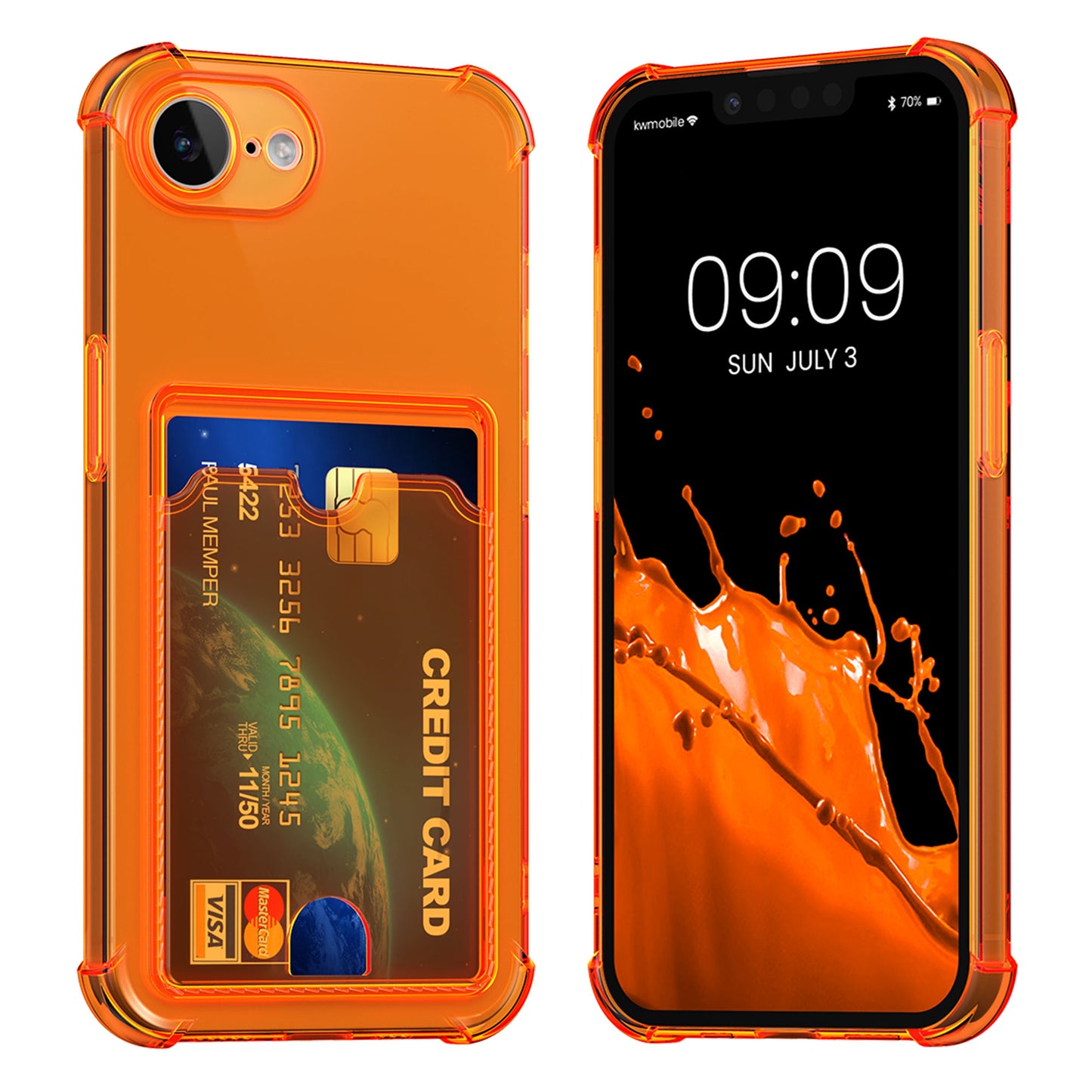 kwmobile Hülle mit Kartenfach kompatibel mit Apple iPhone 17e / iPhone 16e - Handyhülle iPhone 17e / iPhone 16e mit Kartenfach - Soft Case - Schutzhülle in Fruity Orange Transparent Fruity Orange  