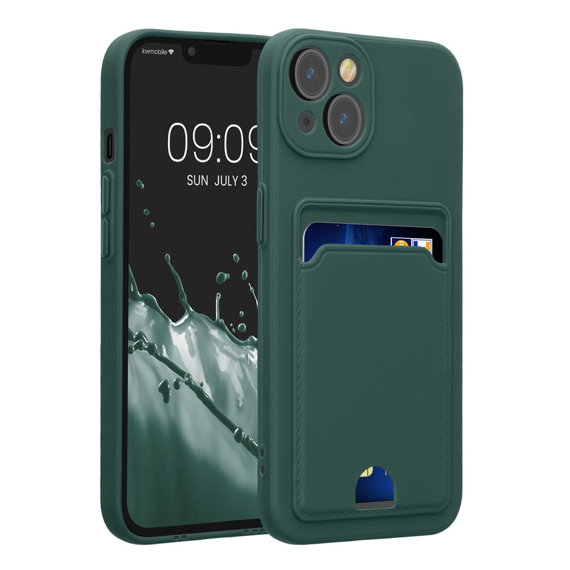 kwmobile Handyhülle kompatibel mit Apple iPhone 13 Hülle - Handy Cover mit Fach für Karten - in Dunkelgrün Dunkelgrün  
