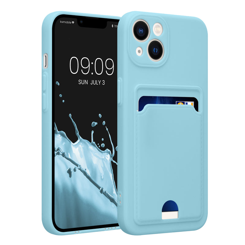 kwmobile Handyhülle kompatibel mit Apple iPhone 13 Hülle - Handy Cover mit Fach für Karten - in Hellblau matt Hellblau matt  