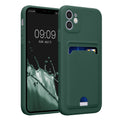 kwmobile Handyhülle kompatibel mit Apple iPhone 11 Hülle - Handy Cover mit Fach für Karten - in Dunkelgrün Dunkelgrün  