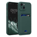kwmobile Handyhülle kompatibel mit Apple iPhone 15 Hülle - Handy Cover mit Fach für Karten - in Dunkelgrün Dunkelgrün  