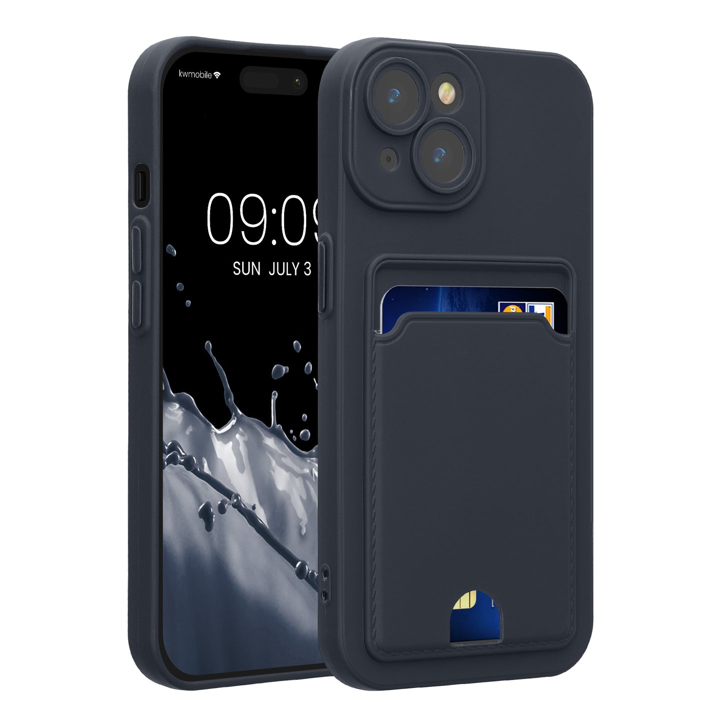 kwmobile Handyhülle kompatibel mit Apple iPhone 15 Hülle - Handy Cover mit Fach für Karten - in Dunkelblau Dunkelblau  