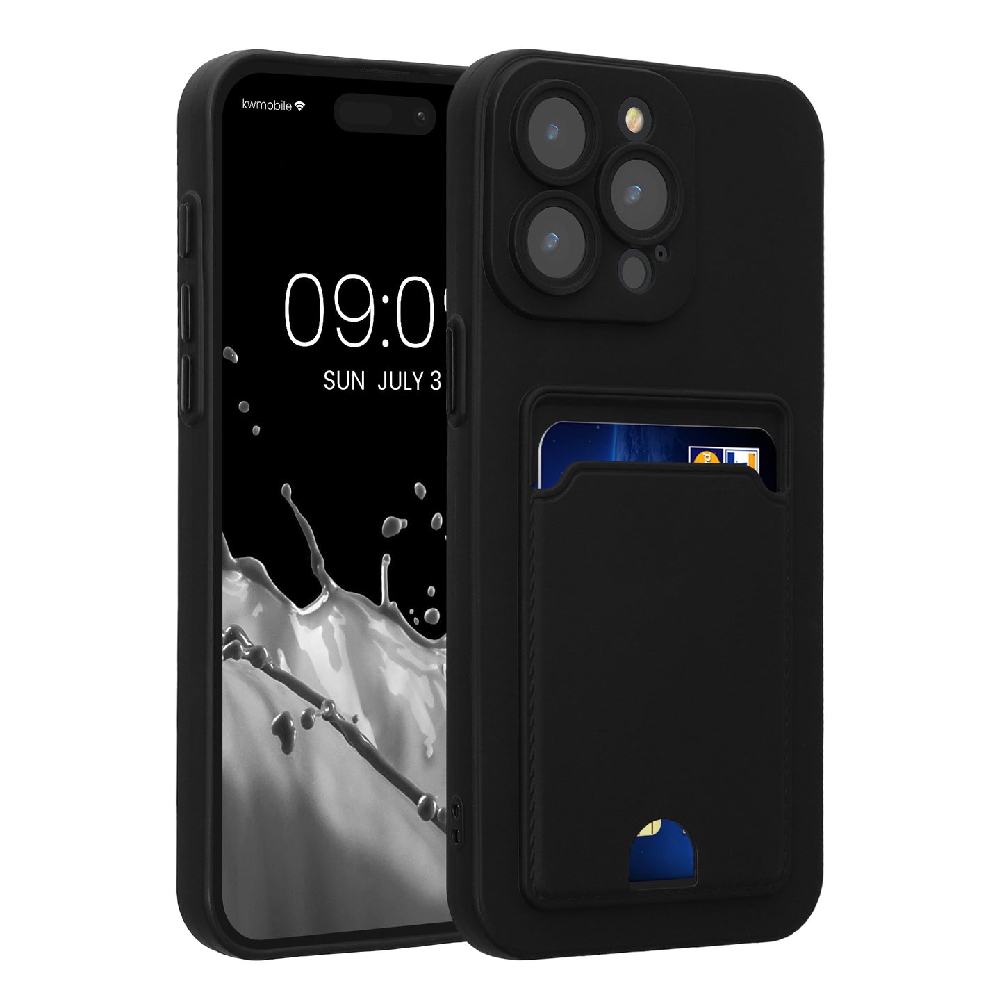 kwmobile Handyhülle kompatibel mit Apple iPhone 15 Pro Max Hülle - Handy Cover mit Fach für Karten - in Schwarz Schwarz  