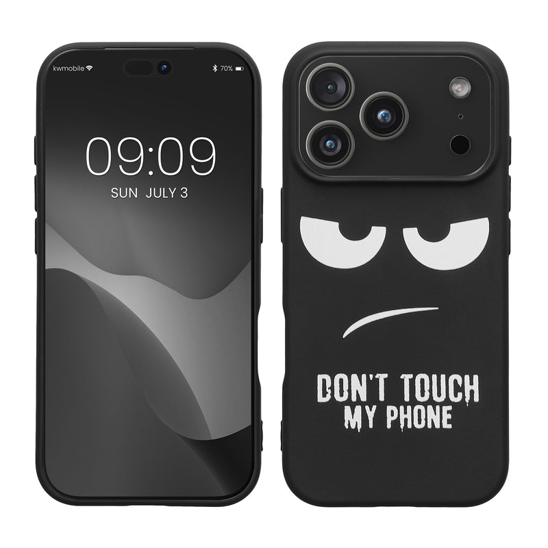 kwmobile Hülle kompatibel mit Apple iPhone 17 Pro - Handyhülle Silikon Case - Don't touch my Phone Weiß Schwarz Weiß  [dsg01]