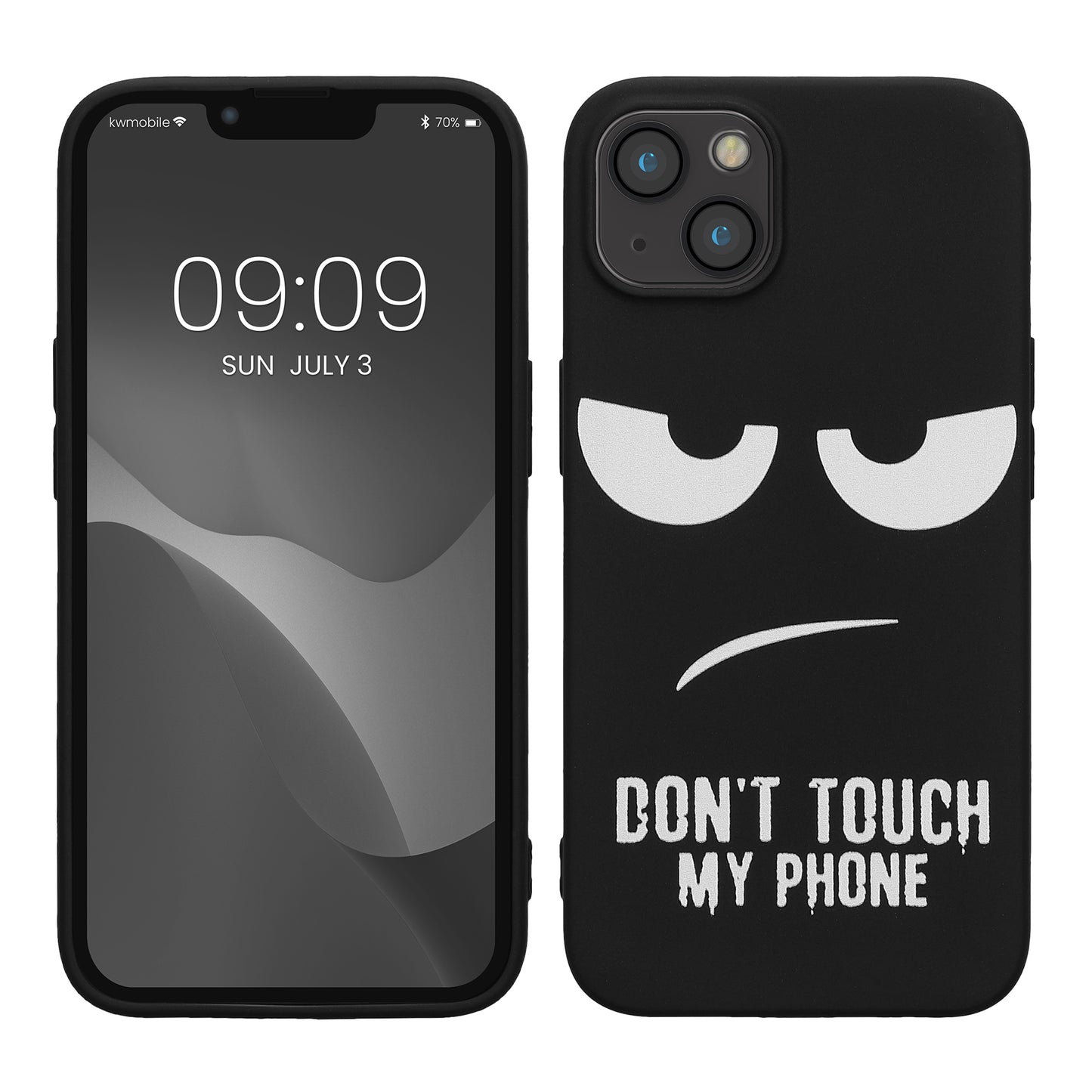 kwmobile Hülle kompatibel mit Apple iPhone 13 - Handyhülle Silikon Case - Don't touch my Phone Weiß Schwarz Weiß  [dsg01]