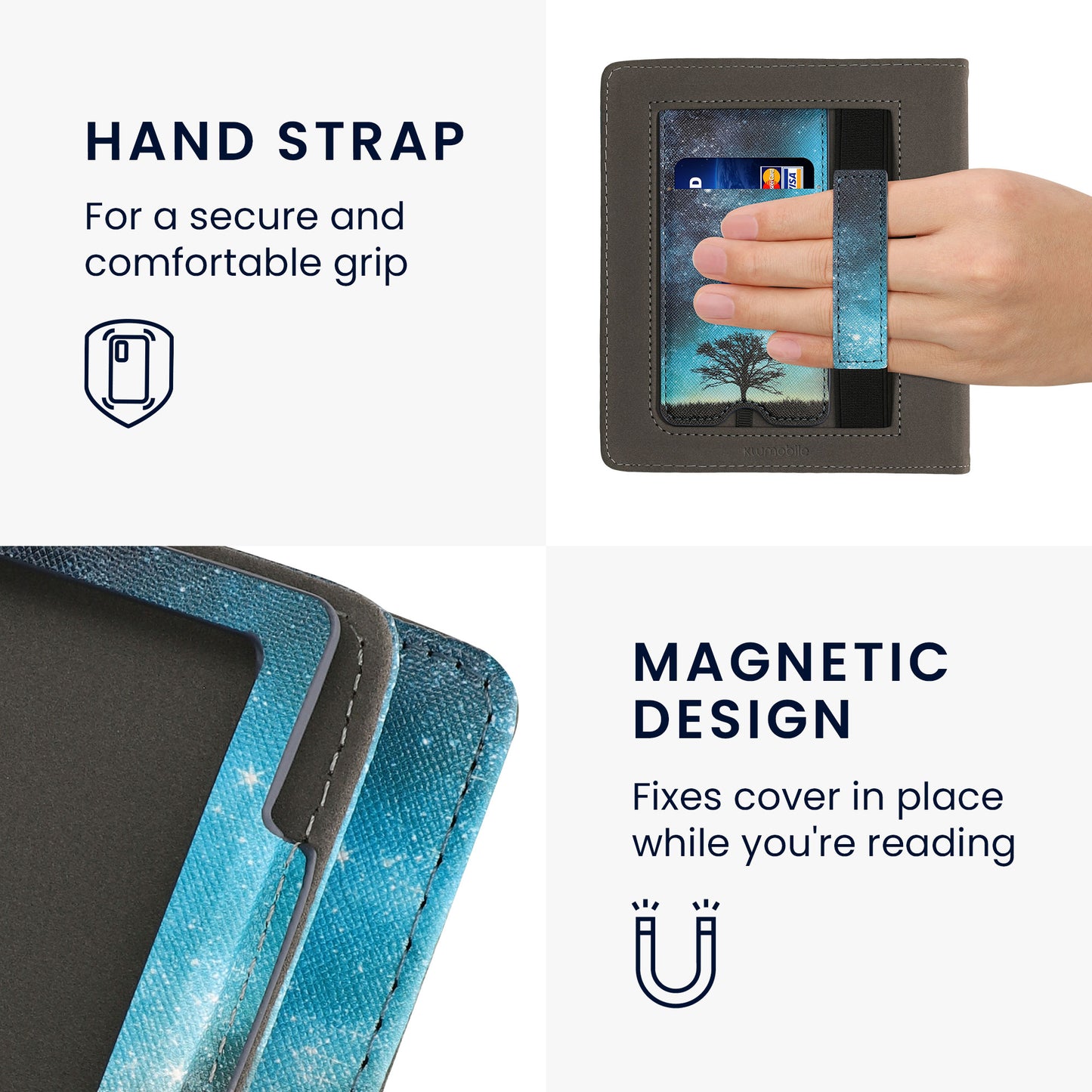 kwmobile Flip Cover kompatibel mit Onyx Boox Leaf 2 - Hülle mit Handschlaufe