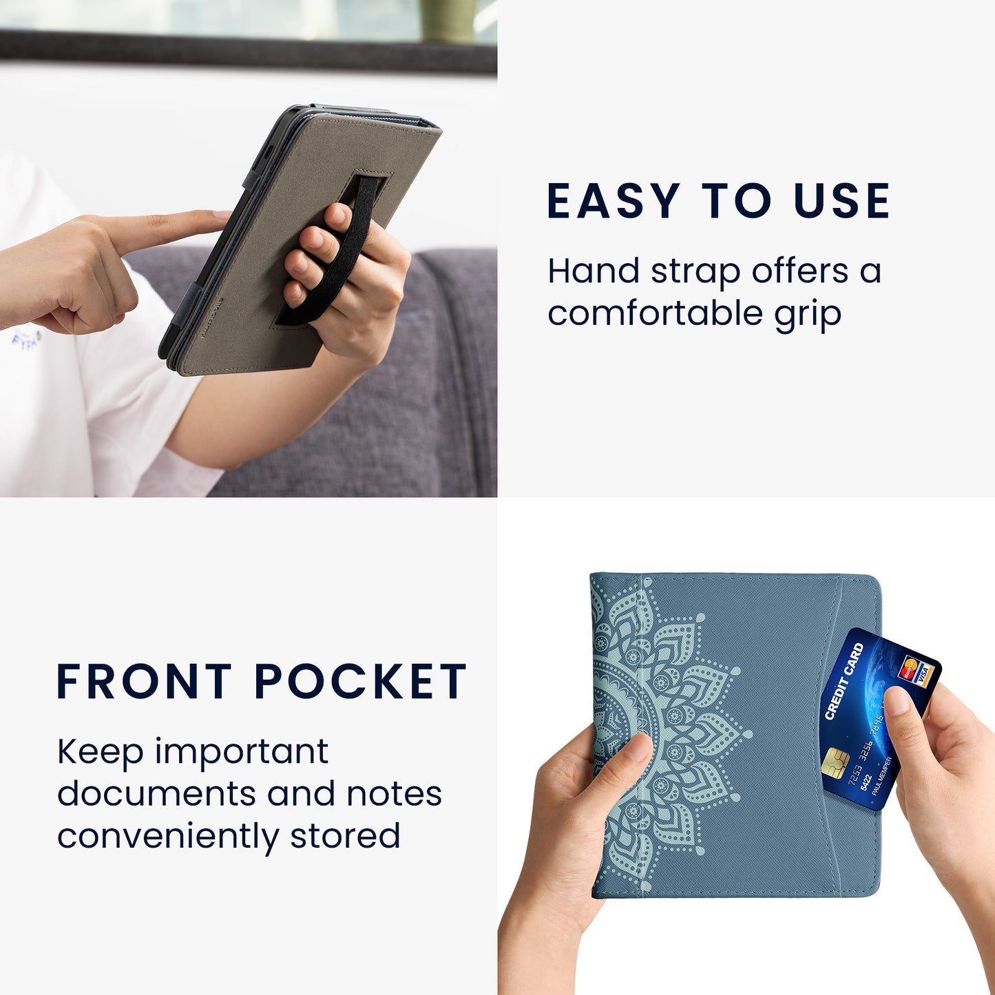 kwmobile Flip Hülle kompatibel mit Onyx Boox Leaf 2 - Vorderfach Handschlaufe