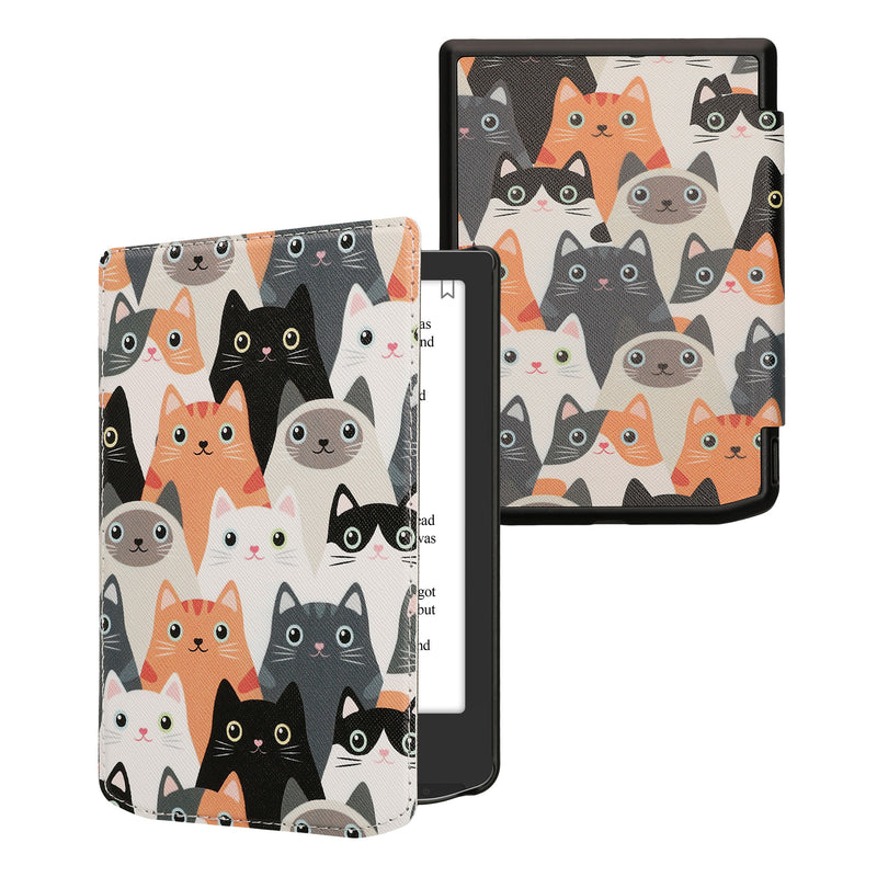 kwmobile Klapphülle kompatibel mit Pocketbook Verse / Verse Lite / Verse Pro / Color / Vivlio Light/Light HD Hülle - eReader Case - Katzen Orange Schwarz Weiß Orange  [dsg03]