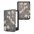 kwmobile Klapphülle kompatibel mit Pocketbook Verse / Verse Lite / Verse Pro / Color / Vivlio Light/Light HD Hülle - eReader Case - Magnolien Taupe Weiß Blaugrau Taupe  [dsg07]