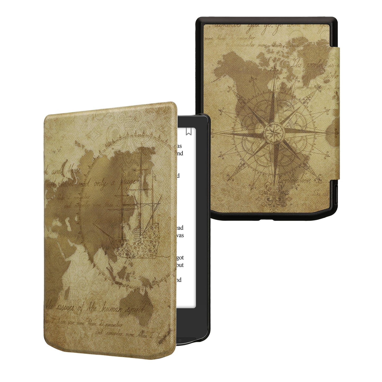 kwmobile Klapphülle kompatibel mit Pocketbook Verse / Verse Lite / Verse Pro / Color / Vivlio Light/Light HD Hülle - eReader Case - Travel Vintage Braun Hellbraun Braun  [dsg08]