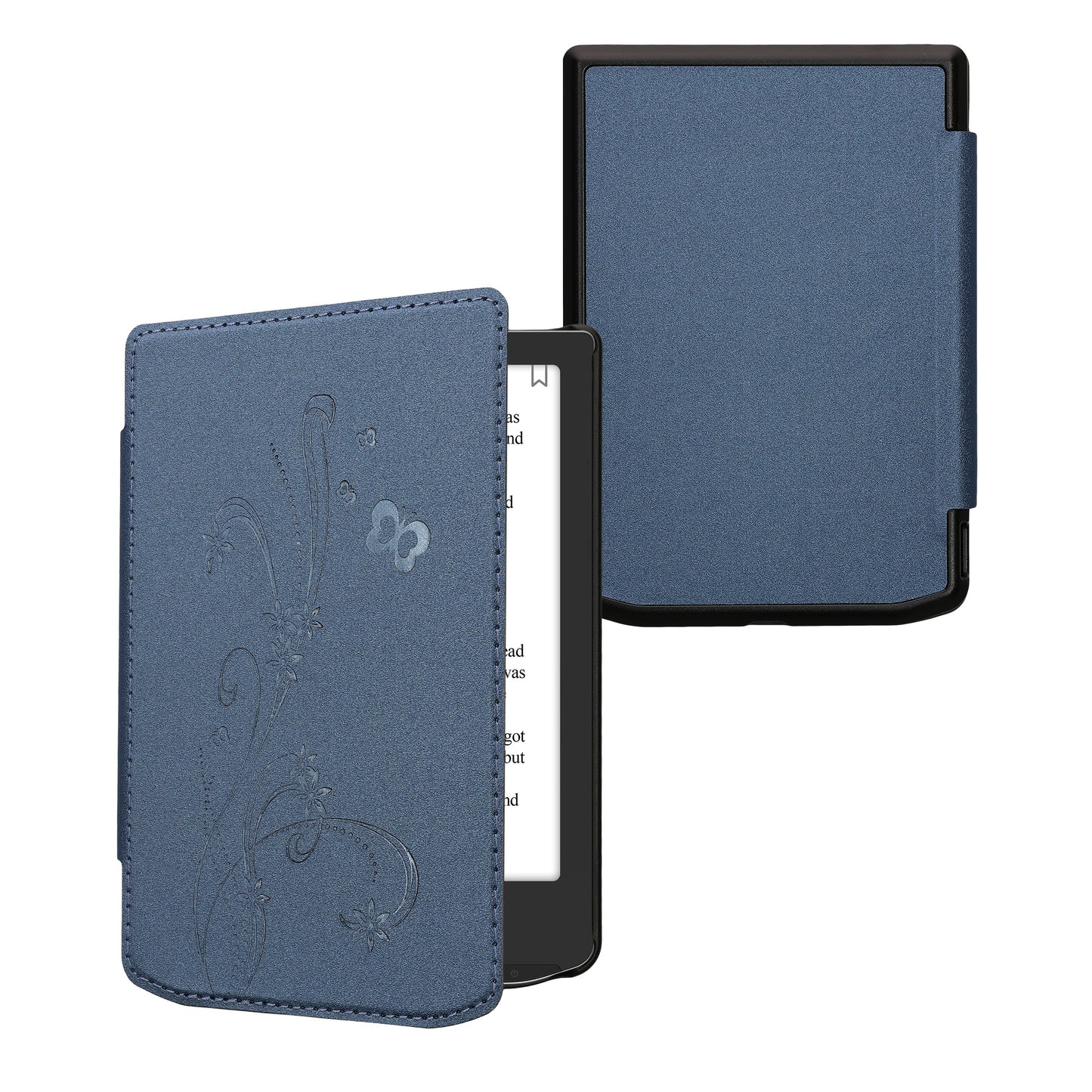 kwmobile Klapphülle kompatibel mit Pocketbook Verse / Verse Lite / Verse Pro / Color / Vivlio Light/Light HD Hülle - eReader Case - Ranken Schmetterling Dunkelblau Dunkelblau  [dsg10]