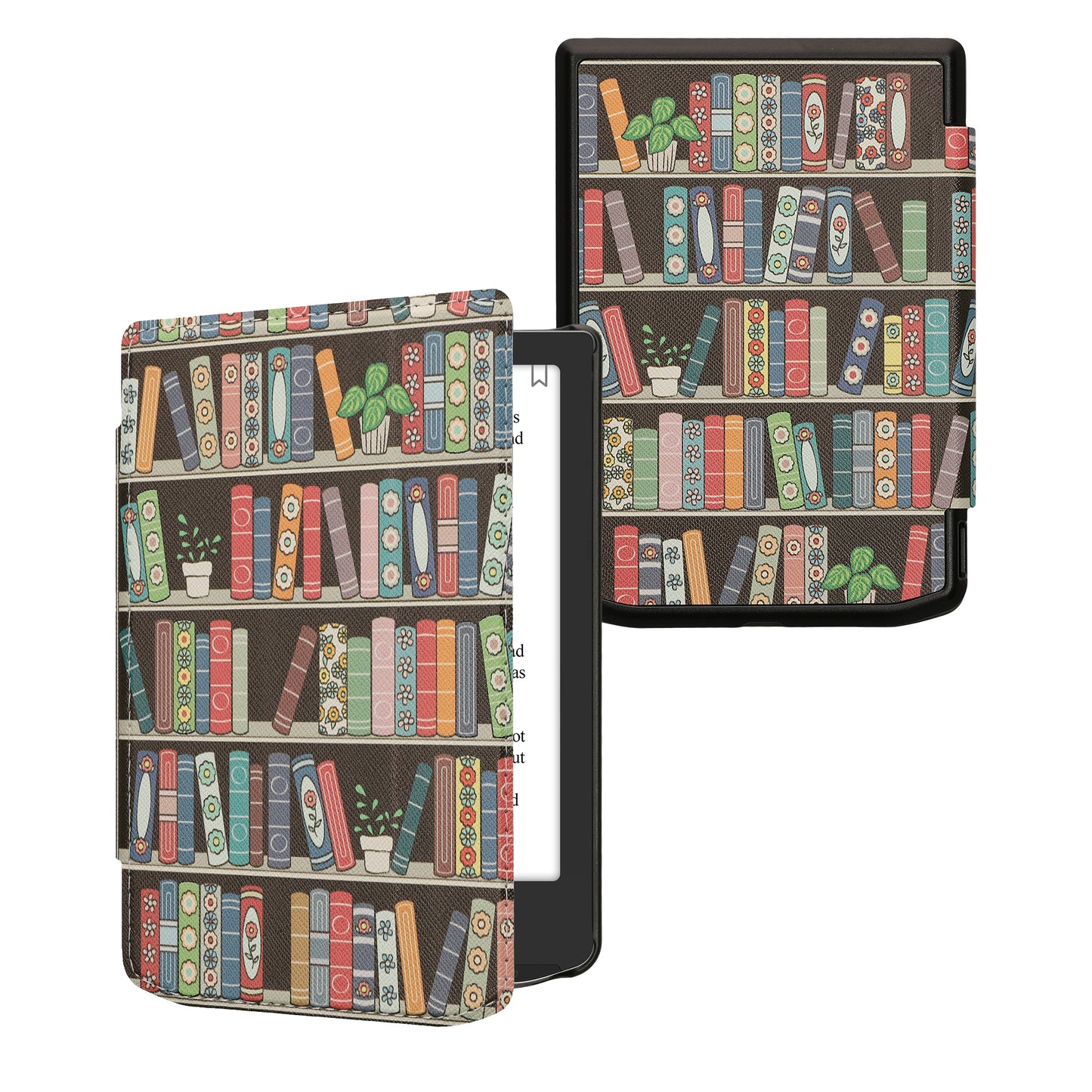 kwmobile Klapphülle kompatibel mit Pocketbook Verse / Verse Lite / Verse Pro / Color / Vivlio Light/Light HD Hülle - eReader Case - Bücherregal mit Pflanzen Blau Grün Pink Blau  [dsg11]