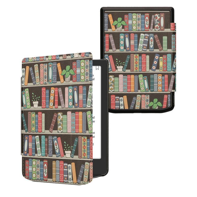 kwmobile Klapphülle kompatibel mit Pocketbook Verse / Verse Lite / Verse Pro / Color / Vivlio Light/Light HD Hülle - eReader Case - Bücherregal mit Pflanzen Blau Grün Pink Blau  [dsg11]