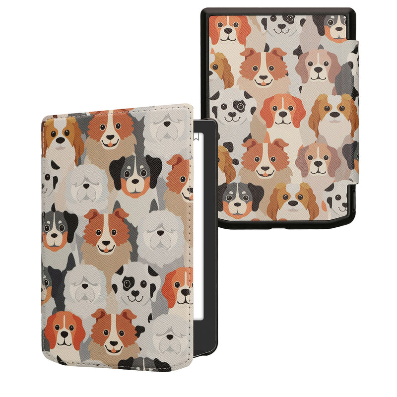 kwmobile Klapphülle kompatibel mit Pocketbook Verse / Verse Lite / Verse Pro / Color / Vivlio Light/Light HD Hülle - eReader Case - Viele Hunde Weiß Hellbraun Grau Weiß  [dsg13]