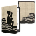 kwmobile Klapphülle kompatibel mit Pocketbook InkPad 4 / Color 3 / Color 2 / Vivlio InkPad 4 / InkPad Color 3 Hülle - eReader Case - Lesende Frau Schwarz Beige Schwarz  [dsg05]