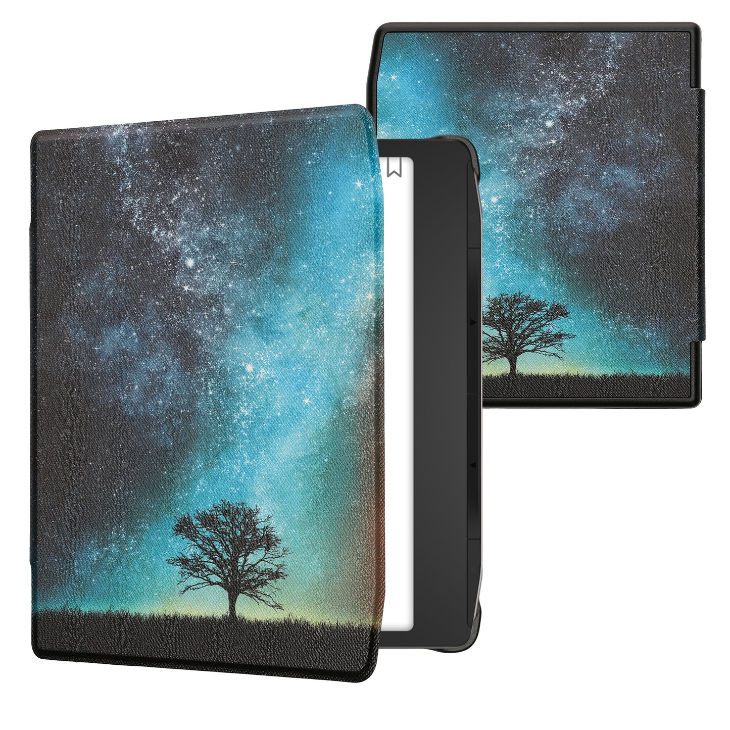kwmobile Klapphülle kompatibel mit Pocketbook Era / Era Color Hülle - eReader Case - Galaxie Baum Wiese Blau Grau Schwarz Blau  [dsg02]
