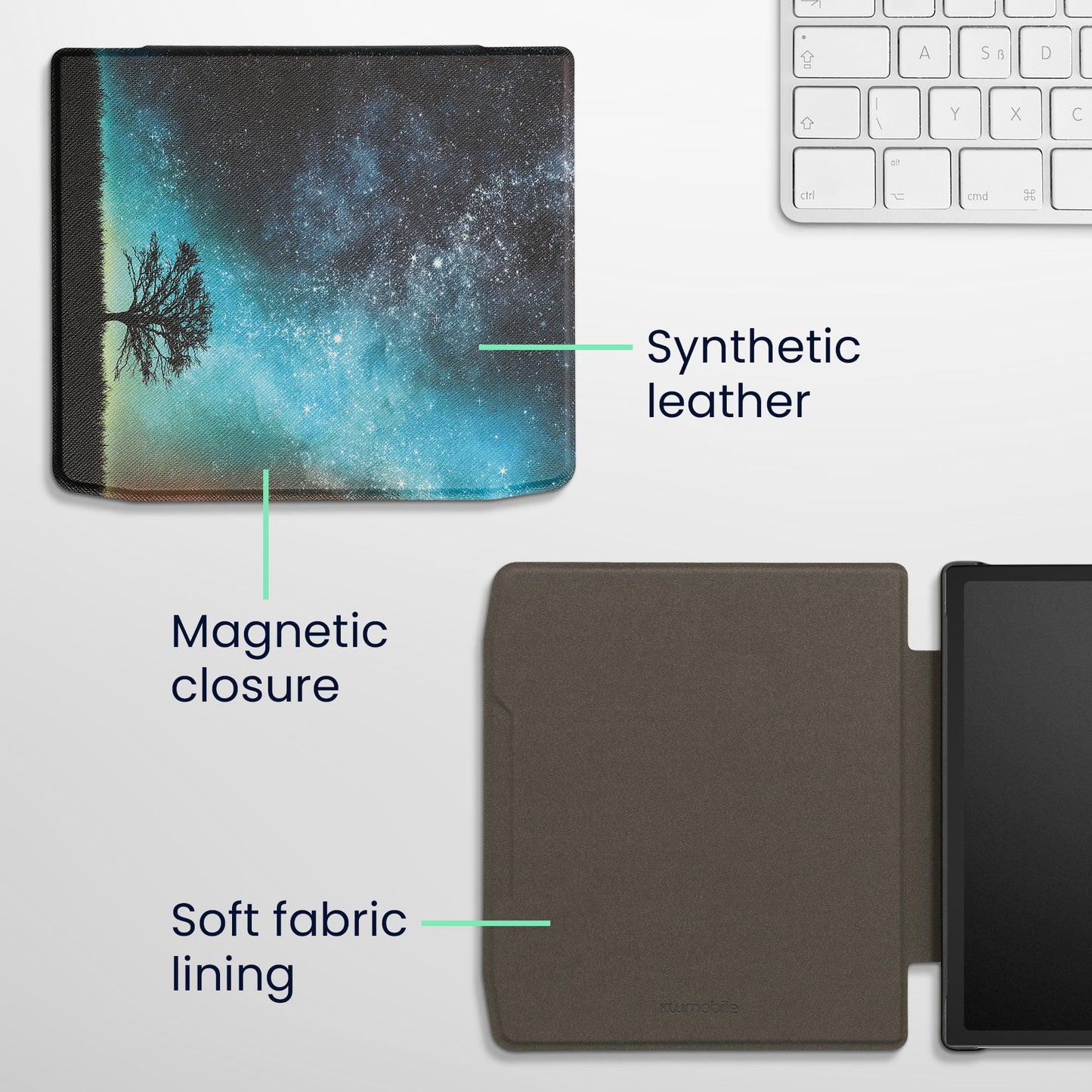 kwmobile Schutzhülle für Pocketbook Era / Era Color Hülle - eReader Flip Case mit Auto Sleep Funktion - Galaxie Baum Wiese