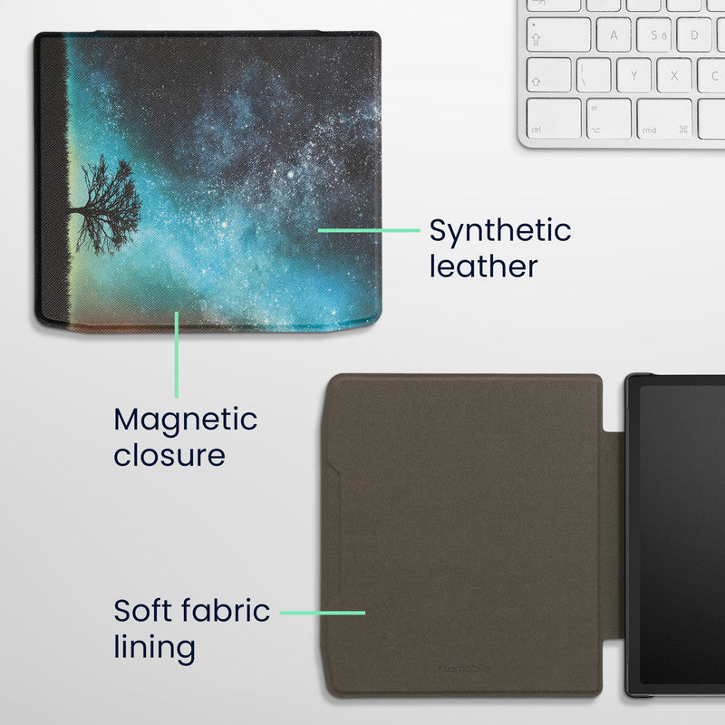 kwmobile Schutzhülle für Pocketbook Era / Era Color Hülle - eReader Flip Case mit Auto Sleep Funktion - Galaxie Baum Wiese
