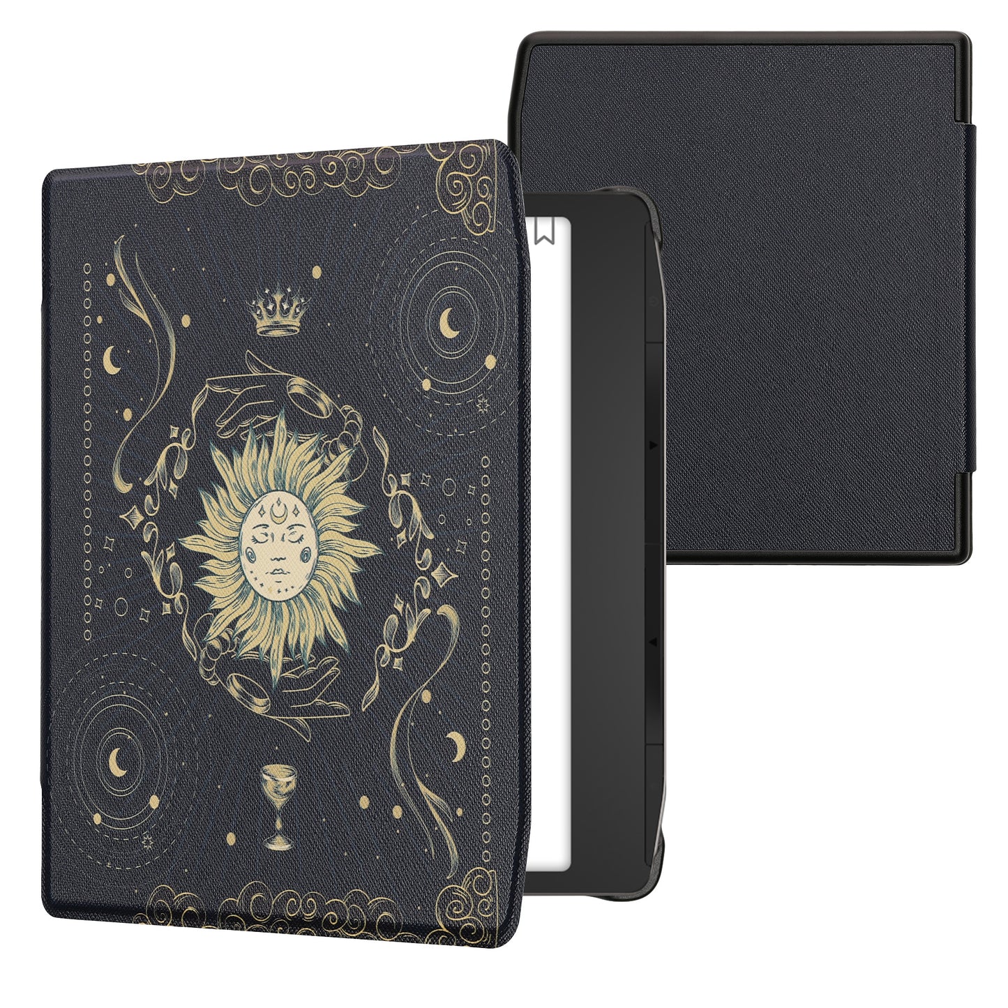 kwmobile Klapphülle kompatibel mit Pocketbook Era / Era Color Hülle - eReader Case - Tarot Karten Dunkelblau Gelb Schwarz Dunkelblau  [dsg07]